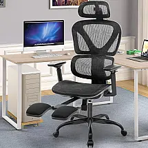 Cadeira de Escritório Ergonômica Giratória e Ajustável com Apoio 3D, KERDOM, Preto
