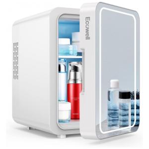 Mini Geladeira para Skincare 4 Litros com Espelho e LED, 12V, Branca, 110v, ECOWELL WRE110, Branco