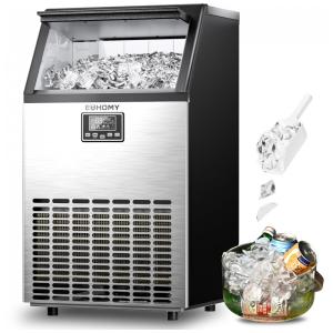 Máquina de Gelo Comercial EUHOMY Lua 45,4 kg/dia Bin 15 kg Aço Inoxidável Sob Balcão Autolimpeza ETL 115V