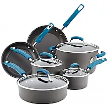 Conjunto de Panelas e Frigideiras Antiaderentes de Aço Anodizado, 10 Peças, e, RACHAEL RAY 87650, Cinza