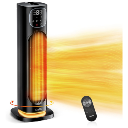 Aquecedor Elétrico Portátil com Termostato, Display Digital, Temporizador 12H, Modo Ecológico e Controle Remoto, 110V 1500W, Grelife, Preto