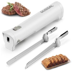 Kit de Facas Elétricas Recarregáveis D DUSSAL, 4 Lâminas Inox, Botão de Segurança e Liberação, Perfeito para Cortar Carnes, sem Fio.