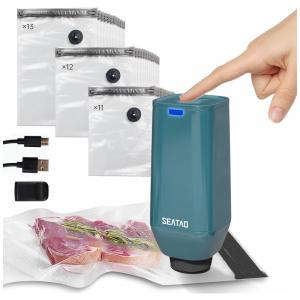 Seladora a Vácuo Portátil Recarregável para Alimentos Secos e Úmidos com 36 Sacos, 110V, SEATAO, Verde