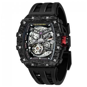Relógio Masculino Automático Mecânico a Prova dÁgua 50M com Pulseira de Silicone, TSAR BOMBA 8208NEW, Preto