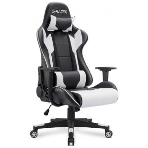Homall Cadeira de Escritório Gamer Giratória Ajustável Ergonômica com Apoio, Branca