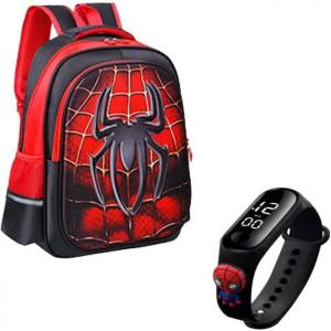 Mochila Escolar Infantil 40cm EDGELL Homen Aranha com Relógio para Meninos, Cor Vermelha