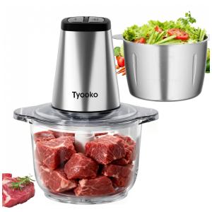 Processador de Alimentos Elétrico Tyooko Prata 2 x 1,9L Tigela Inox e Vidro 2 Velocidades 110V