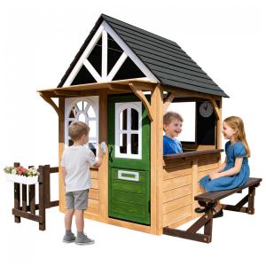 Casa de Madeira de Cedro para Crianças com Balcão de Cozinha e Campainha, Ideal para Brincadeiras ao Ar Livre, a partir de 3 anos.BTMWAY