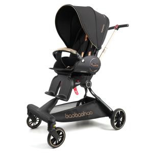Carrinho de Bebê Dobrável com Design Giratório 360 °, Cesto de Armazenamento e Dossel à Prova d'água, BAKISU, Preto