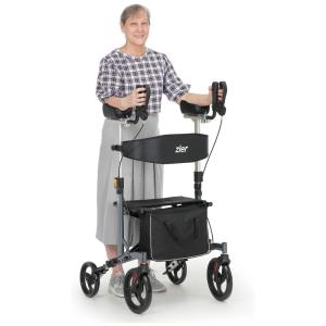 Andador Adulto Idoso Zler com Apoio de Braço, Assento Acolchoado e Cesto, Suporta até 136 Quilos, Cinza