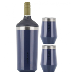 Porta Garrafa Térmico para Vinho em Aço Inoxidável com 2 Copos, Roxo, REDUCE COS1230328, Violeta