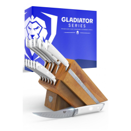 Conjunto de Facas em Aço Inoxidável com Afiador Embutido e Bloco de Madeira Freixo da Manchúria feito à Mão 12 Peças, Branca, DALSTRONG