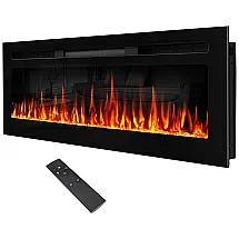 Lareira Elétrica de Embutir Espelhada A44x152L cm com Controle Remoto, Chamas Multicoloridas e Temporizador, 110V 1500W, Upesitom, Preta