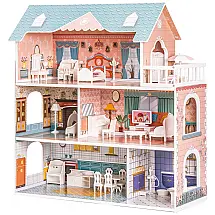 Casa de Bonecas com 3 Andares e Cômodos Customizáveis para Crianças de 3 Anos ou Mais, ROBUD, Rosa