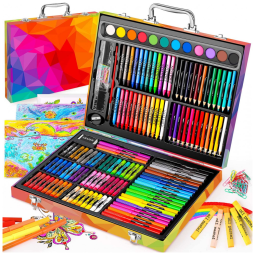 Kit de Pintura Soucolor com 183 Peças e Caixa de madeira Portátil, Marrom