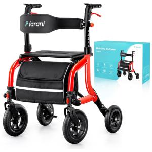 Andador para Idosos com Freios Ajustáveis e Cesto de Compras, Suporta 136 Kg, FARANI IF-M03B, Vermelho