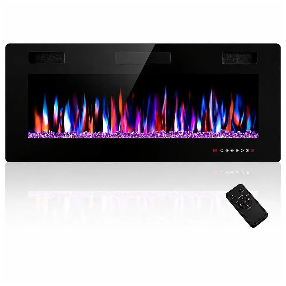 Lareira Elétrica Electactic 107x46cm 1500W 12 Cores Chamas LED Embutir 110V