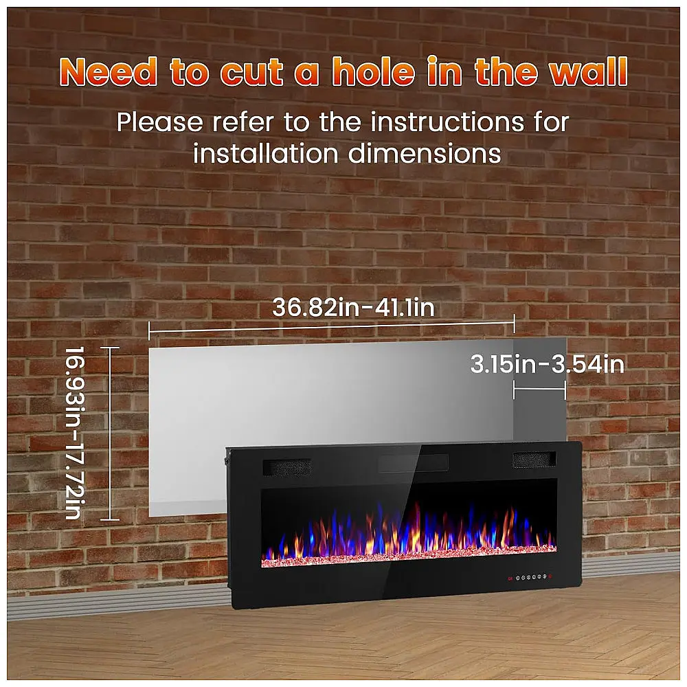 Lareira Elétrica Electactic 107x46cm 1500W 12 Cores Chamas LED Embutir 110V — foto 2