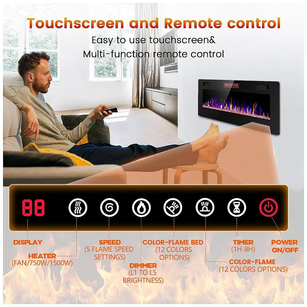Lareira Elétrica Electactic 107x46cm 1500W 12 Cores Chamas LED Embutir 110V — foto 3