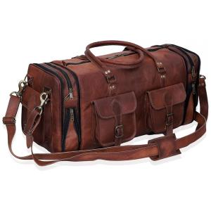 Bolsa de Viagem Masculina Clássica de Couro, C CUERO, Marrom