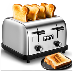 Torradeira PYY Comercial 4 Fatias 225 Fatias por Hora 1800W Slots Largos de 4 cm Aço Inoxidável 6 Níveis de Ajuste com Bandeja de Migalhas