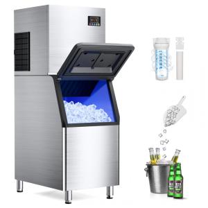 Máquina de Gelo Comercial QAUSOU Aço Inox 272 kg/dia Bin 181 kg, Autolimpeza, Temporizador, 156 Cubos 5-15min