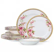 Aparelho de Jantar Noritake Hertford 12 Peças Bone China Serviço para 4 Rosa Friso de Ouro