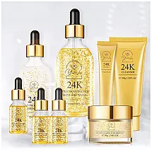 Youth Lux Kit Skincare Cuidados com a Pele em 24K Anti Envelhecimento 8 Produtos, GENERIC, Dourado
