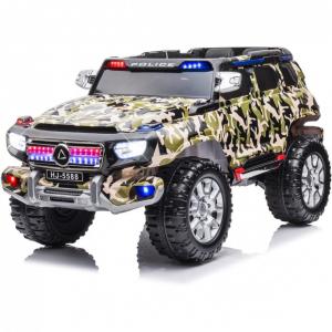 MICKORS Carro, Carrinho Elétrico 2 Assentos 12V, com Luzes de LED e Controle Remoto, Policial