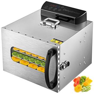 Desidratador de Alimentos com 6 Bandejas e Controle de Temperatura, 400W, 110v, VEVOR, Prateado