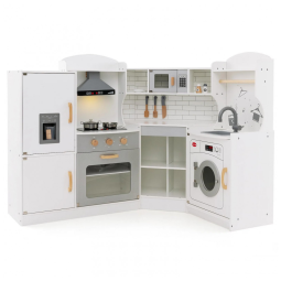 Cozinha Infantil Modular em Madeira com Luzes e Sons Realistas para Crianças Acima de 3 Anos, HONEY JOY, Branca