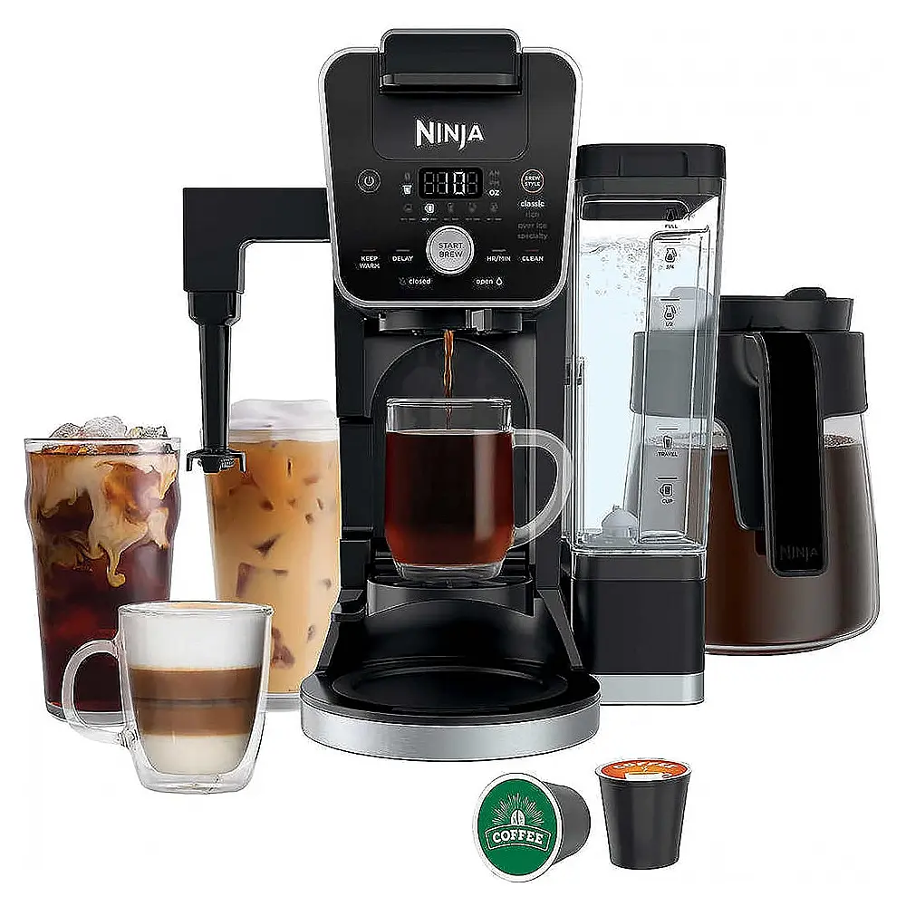 Ninja CFP451CO Sistema DualBrew 14 xícaras Cafeteira, Pods de dose única, 4 estilos de preparo, bocal dobrável embutido, 70 oz. Garrafa