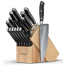 Conjunto de Facas em Aço Inoxidável com Bloco de Bancada, 5 Peças, YATOSHI KNIVES, Marrom