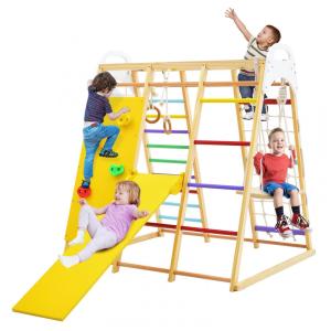 Playground GLACER 8-em-1 Infantil: Escorregador, Balanço, Barra de Macaco, Escada de Corda, Parede de Escalada, Rede, Argolas Ginásticas.