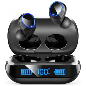 Fones de Ouvido Bluetooth com Estojo de Carregamento e 91H de Reprodução, HIYDOO, Preto