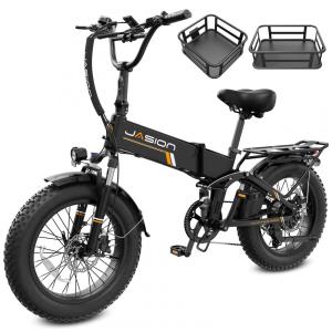 Bicicleta elétrica dobrável Jasion Hunter Pro preto corvo pneu grosso 20" motor 1000W pico 1800W bateria 48V 15Ah até 128 km 110V