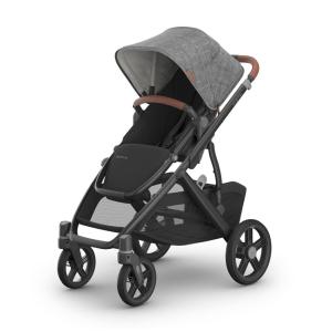 Carrinho UPPAbaby Vista V3 - Sistema de Carrinho de Tamanho Completo para Uma ou Duas Crianças - Cinza Carvão com Detalhes em Couro Sela
