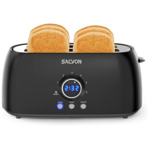 SACVON Retro Torradeira de 4 Fatias de Aço Inoxidável com Temporizador Digital, 1300W, 110V, Preta