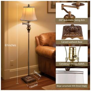 Luminária de chão vintage PARTPHONER braço articulado 1,55m bronze dourado 110V