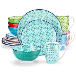 Aparelho de Jantar com 16 Peças em Porcelana Incluindo Xícaras e Pratos, vancasso Macaron, Colorida