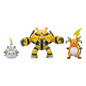 Jazwares Pokémon Pack de 3 Figuras de Batalha: Togedemaru 5cm, Raichu 7,5cm e Electivire 11,5cm - Articuladas e com Ataque Especial