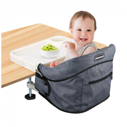 Cadeira de Alimentação Portátil com Encaixe em Mesa e Bandeja, Jozzve, Cinza