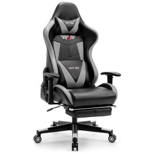 Cadeira Gamer Ergonômica Giratória com Suporte Lombar e Apoio de Cabeça, PATIOMAGE, Preto