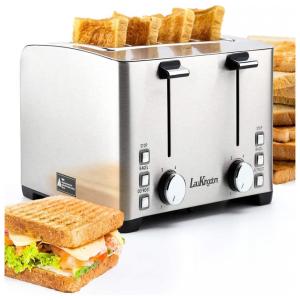 Torradeira Elétrica 2 Fatias com 6 Níveis de Tostagem, 850W, 110v, LAUKINGDOM, Prateado