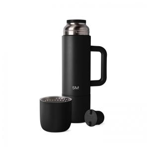Garrafa Térmica para Bebidas Quentes 1L com 2 Canecas para Viagens e Piquenique, Simple Modern, Preta