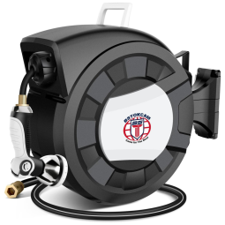 Mangueira de Jadim 18M com Enrolador Retrátil, Borracha Híbrida, Rebobinamento Automático e Bico Pulverizador de 10 Padrões, BSTOKCAM, Preto