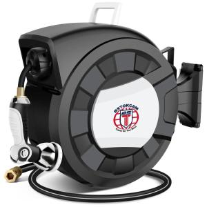Mangueira de Jadim 18M com Enrolador Retrátil, Borracha Híbrida, Rebobinamento Automático e Bico Pulverizador de 10 Padrões, BSTOKCAM, Preto