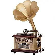 Mesa giratória retrô para toca discos clássico, fonógrafo retrô com alto falantes sem fio, gravador para decoração de escritório doméstico