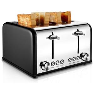 CUSIBOX Torradeira Elétrica de 4 Fatias com 6 Níveis de Tostagem e Função Bagel, 110V, 1650W, Preta