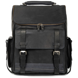 Mochila Masculina de Couro Vintage para Laptop, VELEZ, Azul Escuro